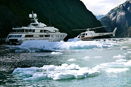 Jemasa and helicopter navigate icy waters